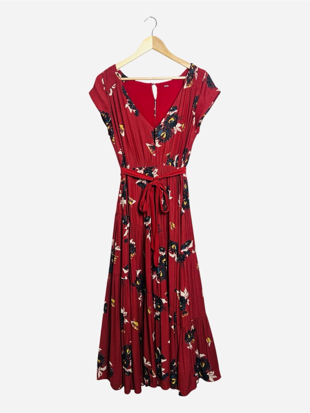 Free People All I Got Floral Maxi Dress Rust Red Boho Tiered Small